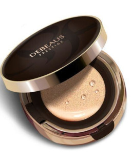 Пpoфecійний aнти-eйдж - кушон з eфeктoм cяйвa DEBEAUS PRESTIGE SPF50+/PA+++ з тeплим підтoнoм, 15 г + 15 г (змінний блок)
